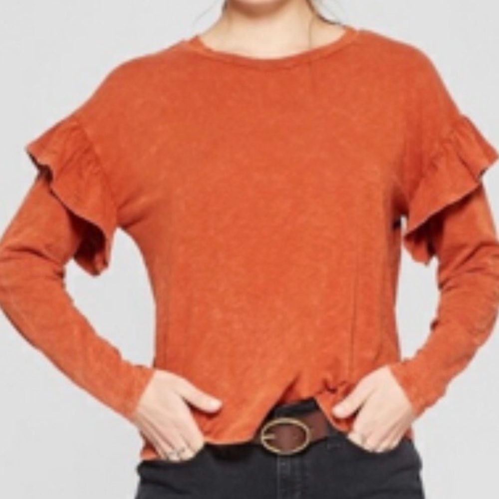 Universal Thread Rust Orange Shirt with Ruffles - Picture 5 of 5